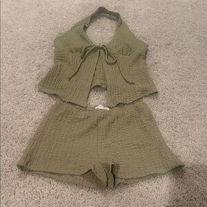See You Monday Green Textured Two-Piece Set